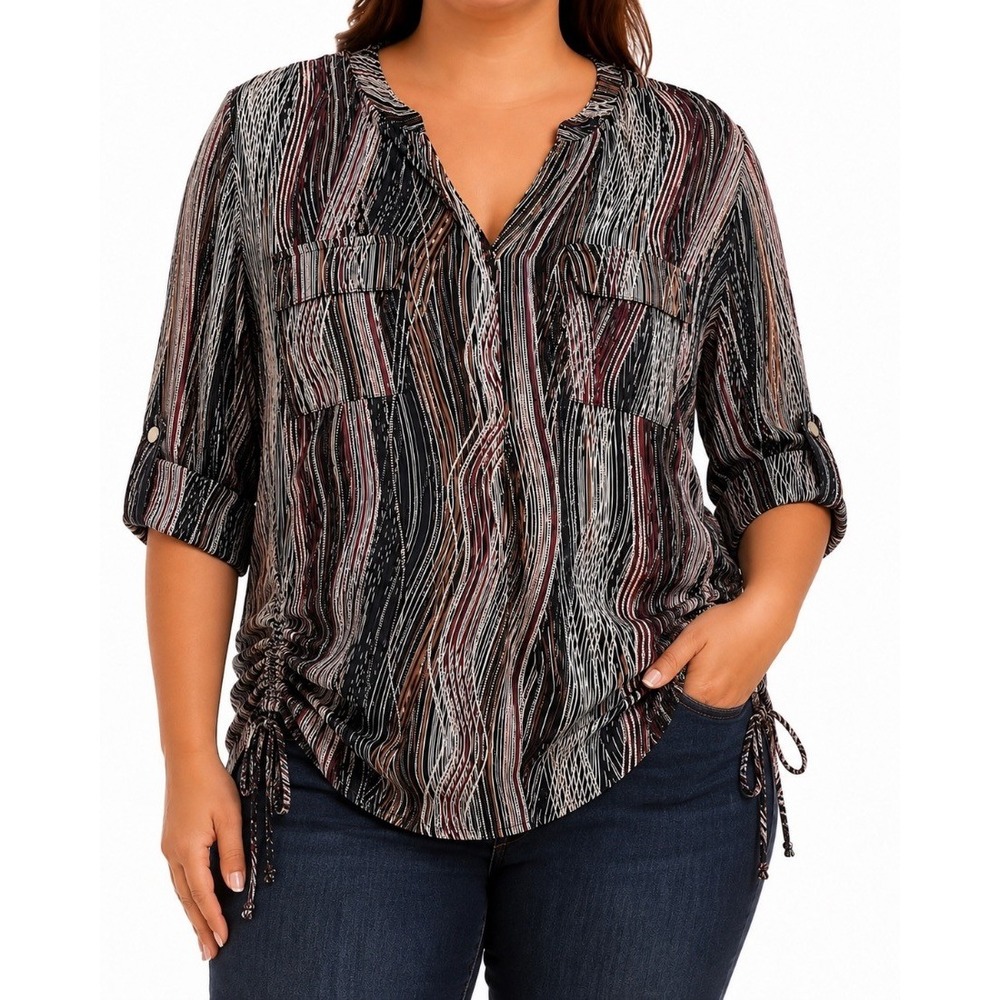 Cocomo Black Multi-Stripe V-Neck Tunic